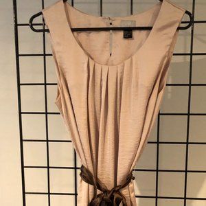H&M Classic Silky Dress in Taupe with Brown Tie Belt